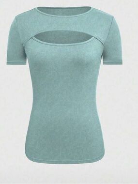 Turquoise hollow out top